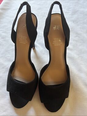H&M Black Suede Slingback Open-Toe Heels